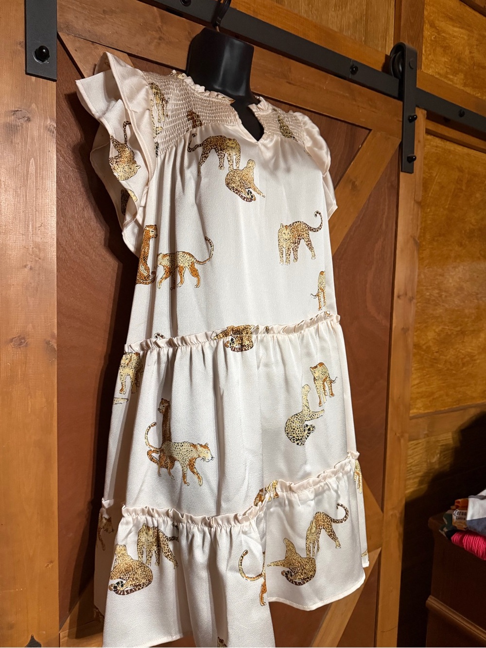Women’s Cream Leopard Print Ruffle Tiered Dress